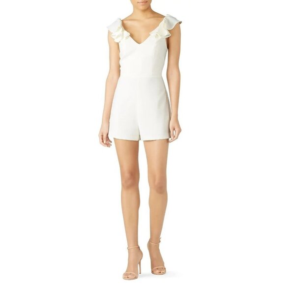 Amanda Uprichard‎ Womens Gimlet Romper White Ruffled Sleeve V-neck Size Small - Picture 1 of 10